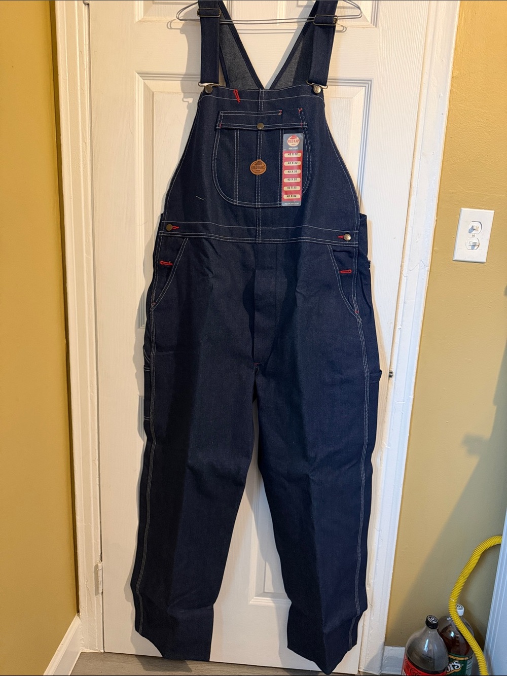 Red " Kap Men's Dark Blue Denim Work Overalls 42/32 - Durable Relaxed Fit NWT